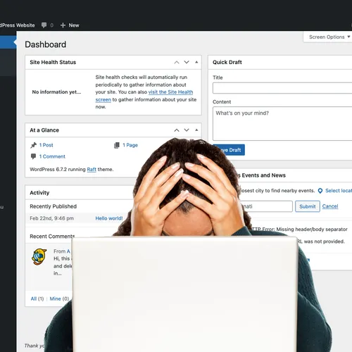 Frustrated person working with a content management system on screen